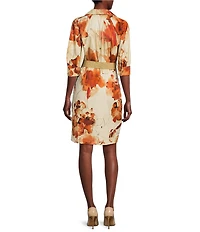 Donna Karan Short Sleeve Button Front Collar Midi Shirt Dress