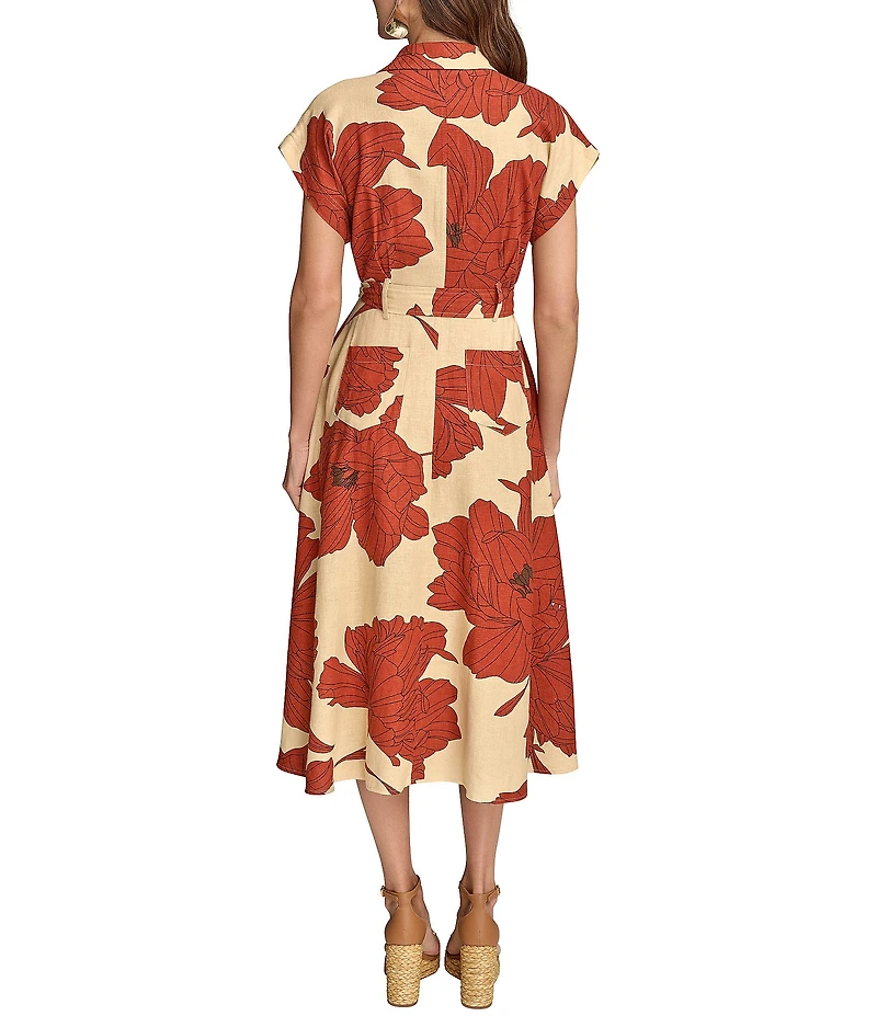 Donna Karan Short Sleeve Floral Print Shirt Dress
