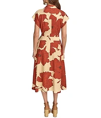 Donna Karan Short Sleeve Floral Print Shirt Dress