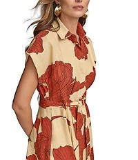 Donna Karan Short Sleeve Floral Print Shirt Dress