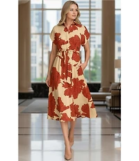 Donna Karan Short Sleeve Floral Print Shirt Dress
