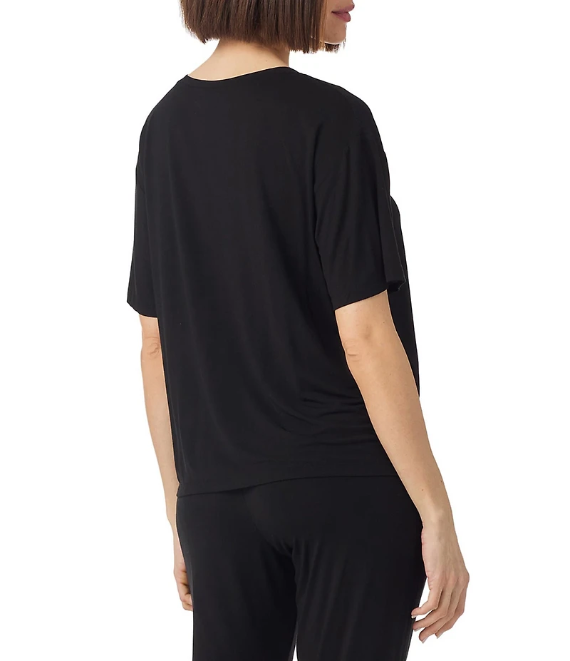 Donna Karan Short Sleeve V-Neck Soft Solid Knit Coordinating Lounge Top