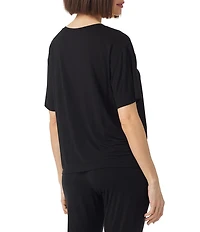 Donna Karan Short Sleeve V-Neck Soft Solid Knit Coordinating Lounge Top