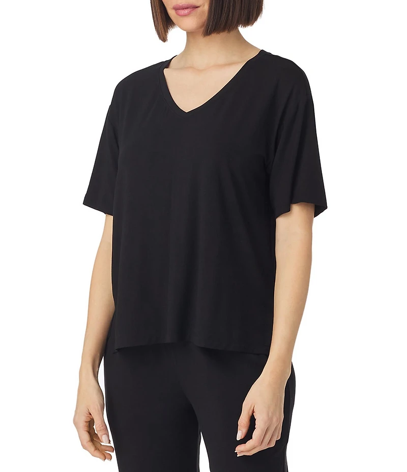Donna Karan Short Sleeve V-Neck Soft Solid Knit Coordinating Lounge Top