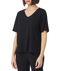 Donna Karan Short Sleeve V-Neck Soft Solid Knit Coordinating Lounge Top