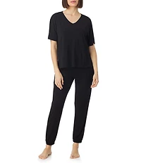 Donna Karan Short Sleeve V-Neck Soft Solid Knit Coordinating Lounge Top