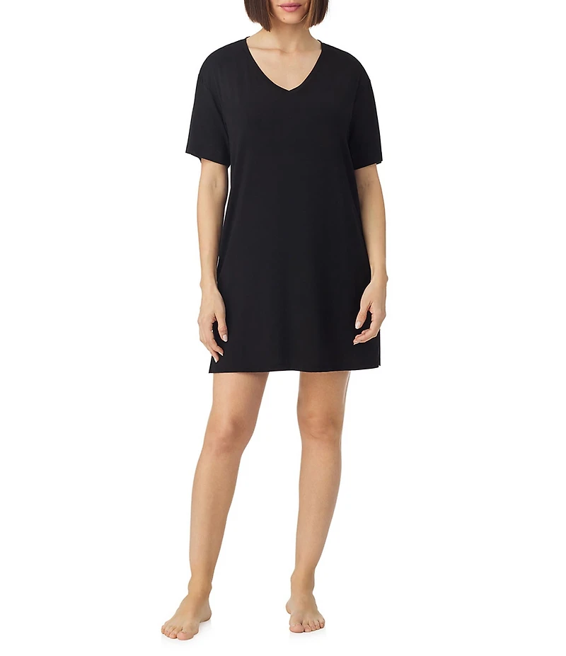 Donna Karan Short Sleeve V-Neck Soft Solid Knit Sleepshirt