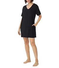 Donna Karan Short Sleeve V-Neck Soft Solid Knit Sleepshirt