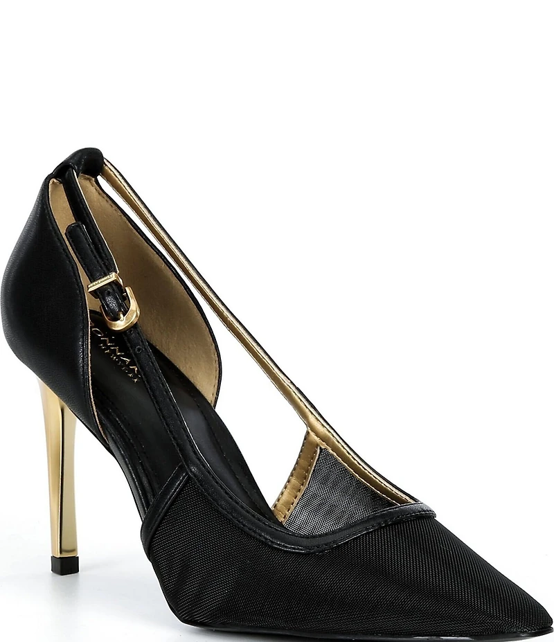 Donna Karan Silvana Mesh Pointed Toe Buckle Strap Pumps