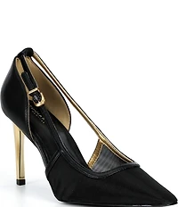 Donna Karan Silvana Mesh Pointed Toe Buckle Strap Pumps