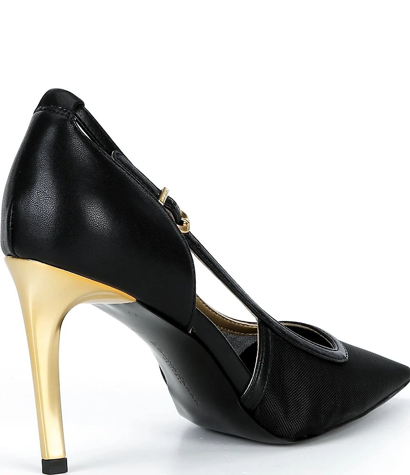 Donna Karan Silvana Mesh Pointed Toe Buckle Strap Pumps