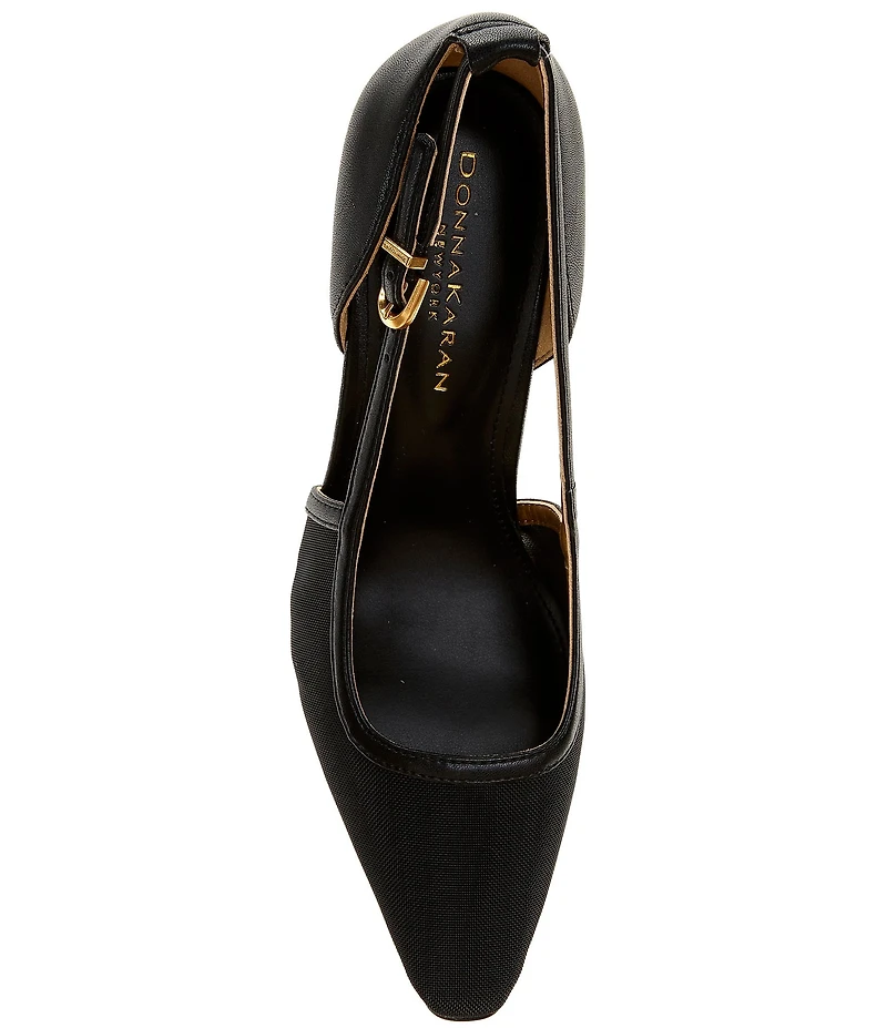 Donna Karan Silvana Mesh Pointed Toe Buckle Strap Pumps