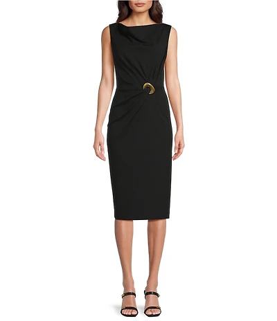 Donna Karan Sleeveless Boat Neck Scuba Crepe Sheath Dress