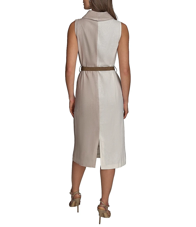 Donna Karan Sleeveless Cowl Neck Floral Print Belted Midi Dress