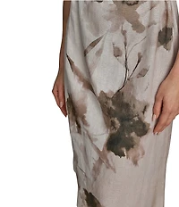 Donna Karan Sleeveless Cowl Neck Floral Print Belted Midi Dress