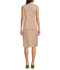 Donna Karan Sleeveless Crew Neck Suede Knee Length Sheath Dress