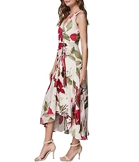 Donna Karan Sleeveless Floral Faux Wrap A-Line Chiffon Midi Dress