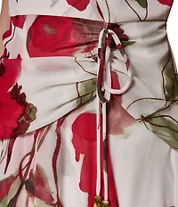 Donna Karan Sleeveless Floral Faux Wrap A-Line Chiffon Midi Dress