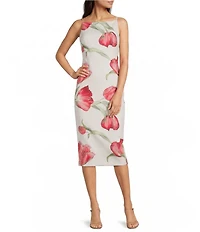 Donna Karan Sleeveless Floral Print Scuba Midi Dress