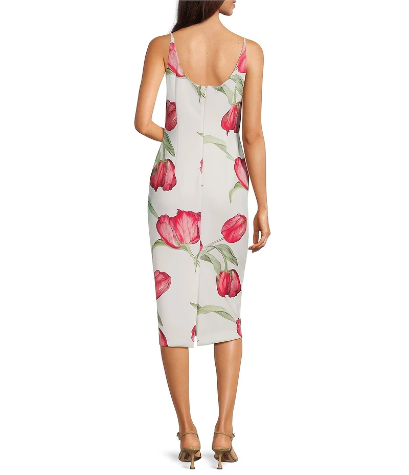 Donna Karan Sleeveless Floral Print Scuba Midi Dress