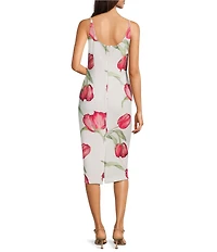 Donna Karan Sleeveless Floral Print Scuba Midi Dress