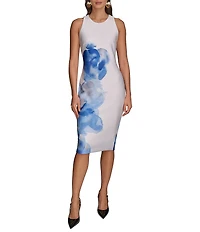 Donna Karan Sleeveless Floral Print Scuba Sheath Dress