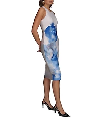 Donna Karan Sleeveless Floral Print Scuba Sheath Dress