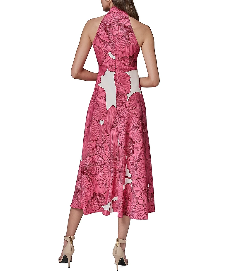 Donna Karan Sleeveless Halter Neck Floral A-Line Midi Dress