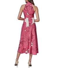 Donna Karan Sleeveless Halter Neck Floral A-Line Midi Dress