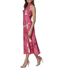 Donna Karan Sleeveless Halter Neck Floral A-Line Midi Dress