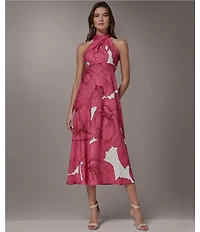 Donna Karan Sleeveless Halter Neck Floral A-Line Midi Dress