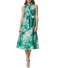Donna Karan Sleeveless Linen Floral Midi Shirt Dress