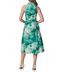 Donna Karan Sleeveless Linen Floral Midi Shirt Dress