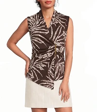 Donna Karan Sleeveless Novelty Bar Faux Wrap Top