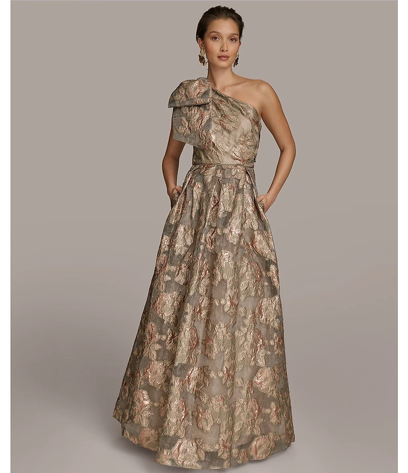 Donna Karan Sleeveless One Shoulder Jacquard Ball Gown