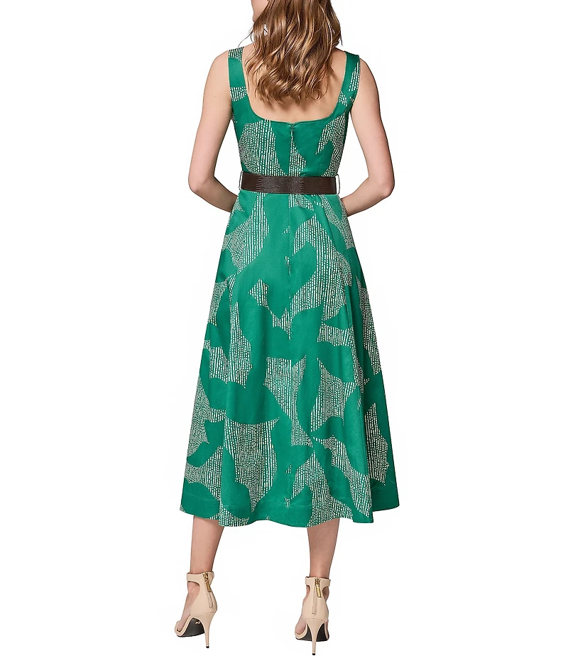 Donna Karan Sleeveless Square Neck Belted Midi Dress