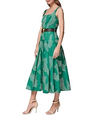 Donna Karan Sleeveless Square Neck Belted Midi Dress