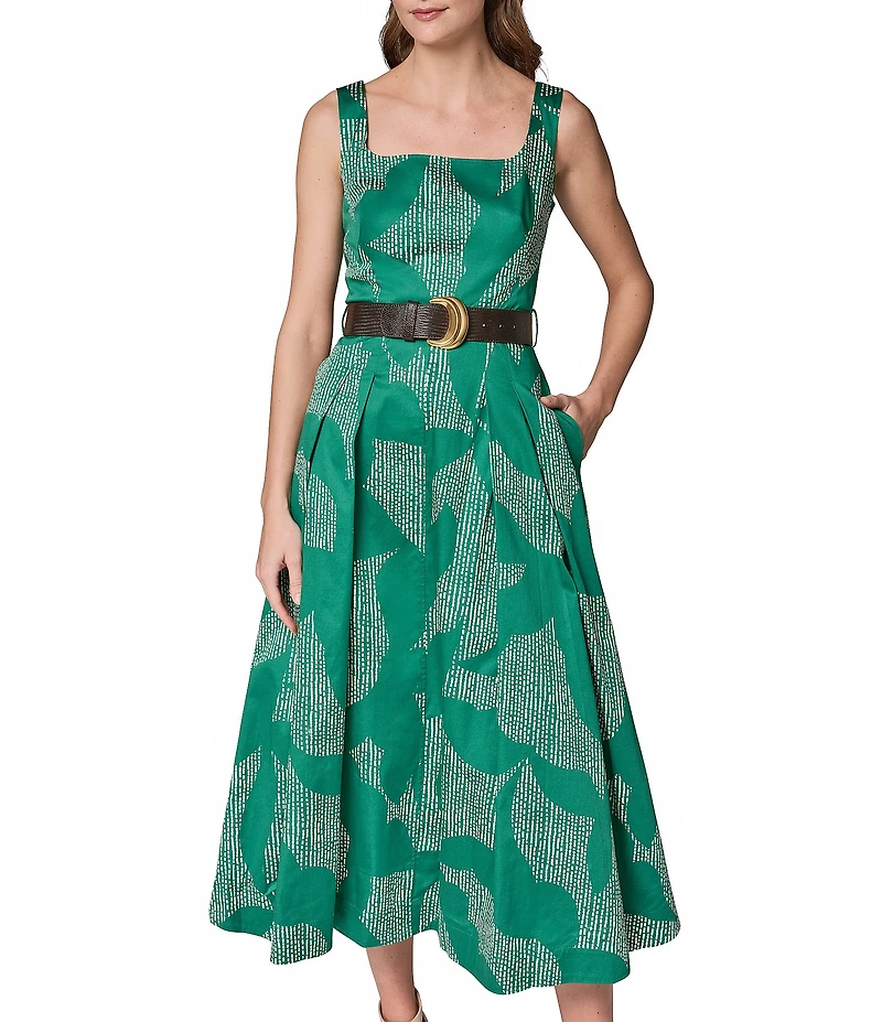 Donna Karan Sleeveless Square Neck Belted Midi Dress