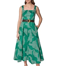 Donna Karan Sleeveless Square Neck Belted Midi Dress