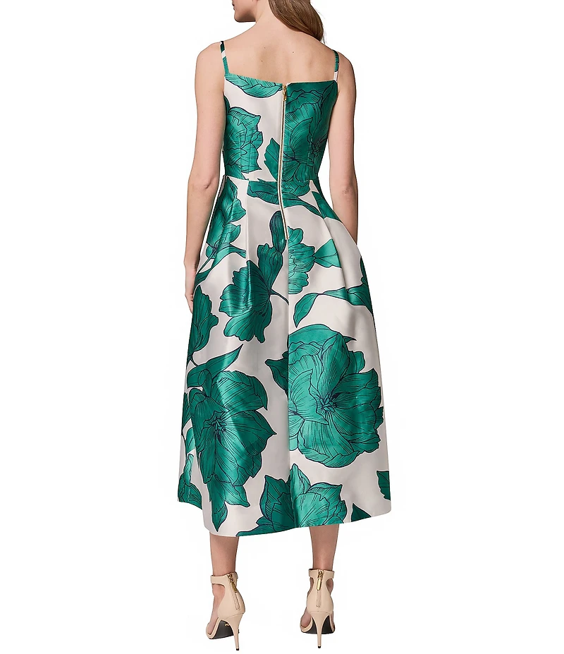 Donna Karan Sleeveless Square Neck Floral Mikado Fit & Flare Midi Dress