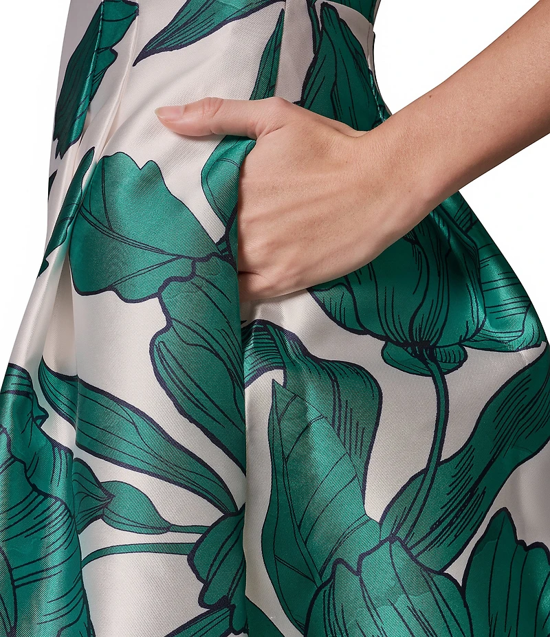 Donna Karan Sleeveless Square Neck Floral Mikado Fit & Flare Midi Dress