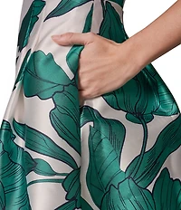 Donna Karan Sleeveless Square Neck Floral Mikado Fit & Flare Midi Dress