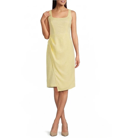 Donna Karan Sleeveless Square Neck Gathered Waist Tencel Dress