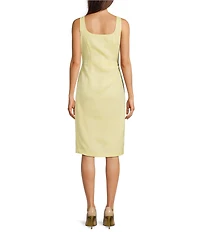 Donna Karan Sleeveless Square Neck Gathered Waist Tencel Dress