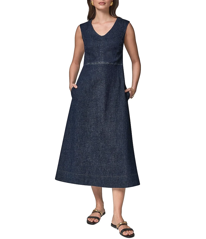 Donna Karan Sleeveless V-Neck Midi Dress