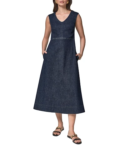 Donna Karan Sleeveless V-Neck Midi Dress
