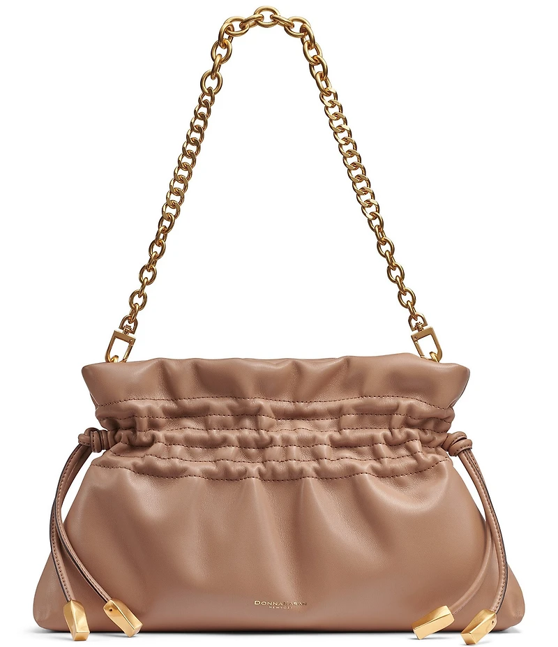 Donna Karan Southold Slouchy Drawstring Leather Shoulder Clutch Bag