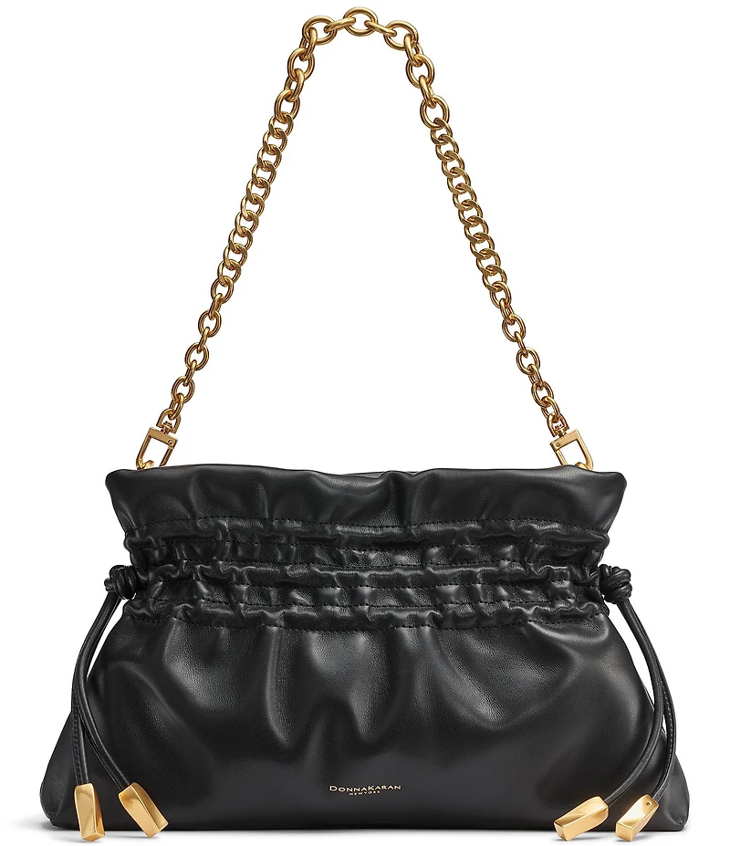 Donna Karan Southold Slouchy Drawstring Leather Shoulder Clutch Bag