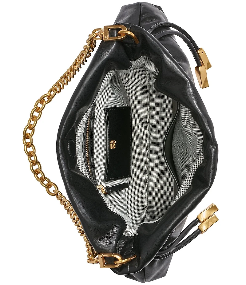 Donna Karan Southold Slouchy Drawstring Leather Shoulder Clutch Bag