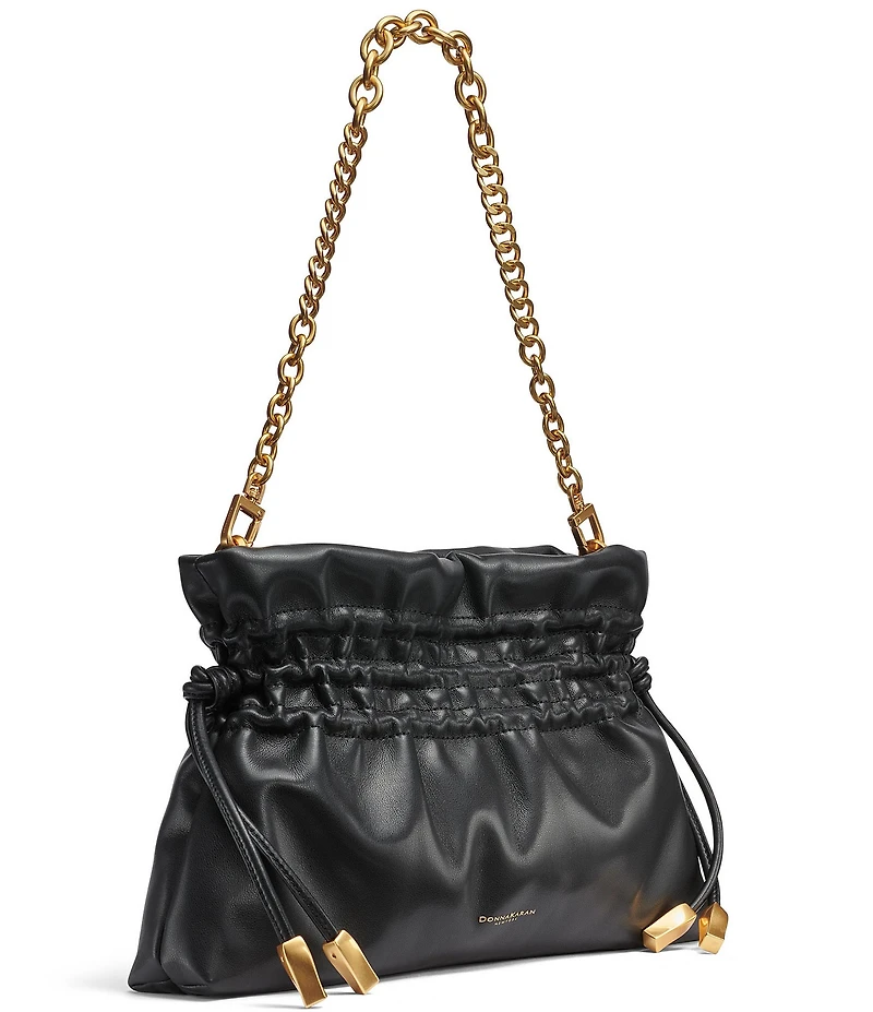 Donna Karan Southold Slouchy Drawstring Leather Shoulder Clutch Bag